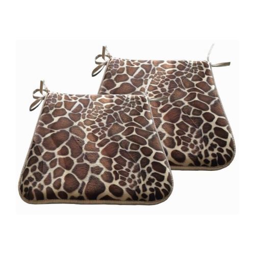 O'CBO Lot de 2 Galettes de chaise fourrure girafe - 39 x 39 cm - Beige et marron