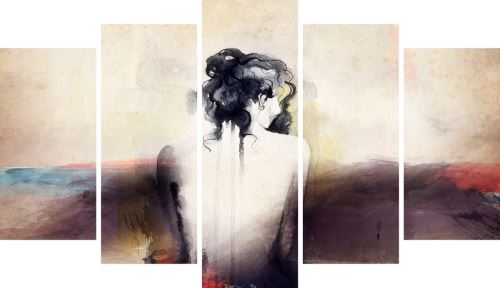 HOMEMANIA Tableau Mademoiselle - Décoration murale, Art - 5 pièces - pour Salon, Chambre - Multicolore en Bois de Pin, Polyester, 100 x 3 x 60 cm
