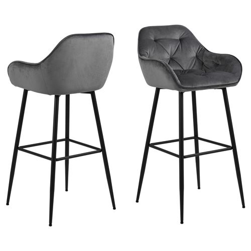 Lot de 2 tabourets de bar en tissu et m&eacute;tal - gris