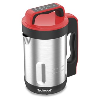 Blender Chauffant - Techwood TSM-1655  - Capacite 1.6L Soupe Veloute Compote Maintien au Chaud 1000W Inox - Coloris Rouge - 1