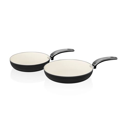 Retro Set de 2 Poêles à Frire 20 28cm Aluminium Induction Antiadhésif Céramique, SWAN, SWPS2010BN, , Noir