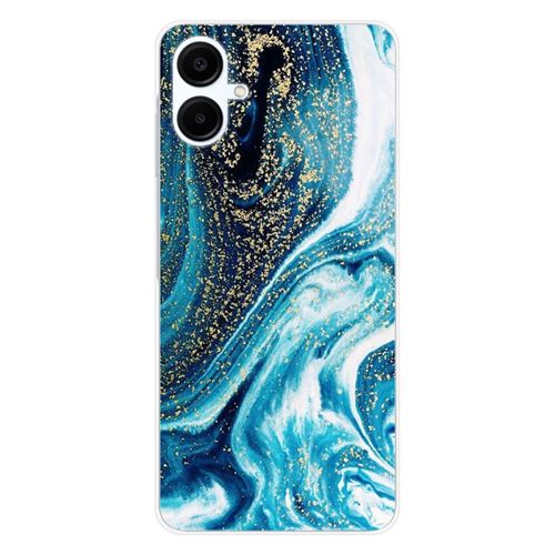 Coque en silicone imprimée compatible Samsung Galaxy A06 Marbre Bleu Pailleté