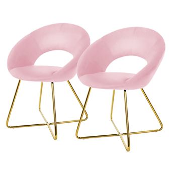 ML-Design Lot de 2 Chaises de Salle à Manger en Velours Rose avec Dossier Rond Rembourrée - 1