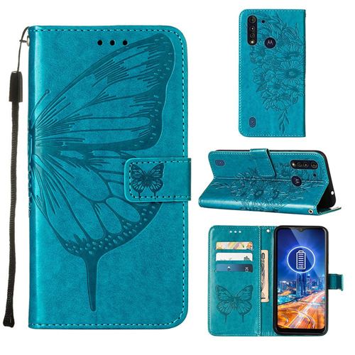 MPFRANCE Housse pour Motorola Moto G8 Power Lite Bleu [Papillon V3]