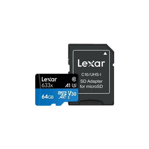 Lexar High Performance - Carte mémoire flash - 64 Go - A1 / Video Class V30 / UHS-I U3 / Class10 - SDXC UHS-I