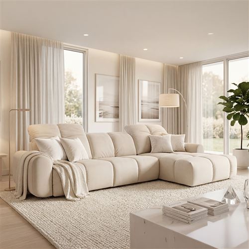 Canap&eacute; Tissu Angle droit Beige Anacapri - 3 Places - Beige