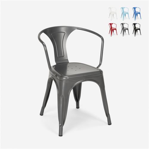 Chaises industrielles Tolix avec accoudoirs en acier pour cuisine et bar Steel Arm, Couleur: Gris foncé