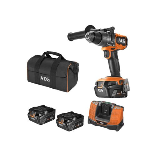 Perceuse percussion AEG 18V Brushless - 2 batteries 5.0Ah - 1 chargeur -  Poignée additionnelle - BSB18C3BL-502C - Perceuses - Achat & prix