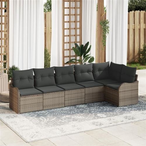Non Communiqué Gris Ensemble De Canapé De Jardin 6 Pièces Avec Coussins En Rotin Poly Canapé De Jardin 2 Places Avec Rangement & Coussins 3354388