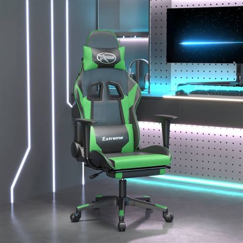 Chaise de jeu de massage et repose pied Noir et vert Similicuir