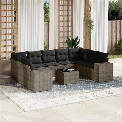Non Communiqué Gris Vidaxl Salon De Jardin Avec Coussins 10 Pcs, Canapés De Terrasse, Ensemble De Meubles De Patio, Mobilier D'extérieur, 3255347