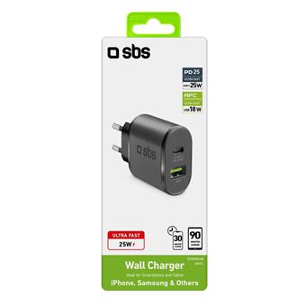 Chargeur mural 25W Chargeur 1xUSB-C PD 25W, 1xUSB-A 18W