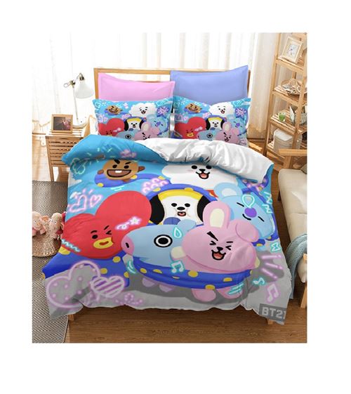 Set de housse de couette BT21 en polyester 140x200cm avec 2 taies d'oreiller 50*75cm #MK18003