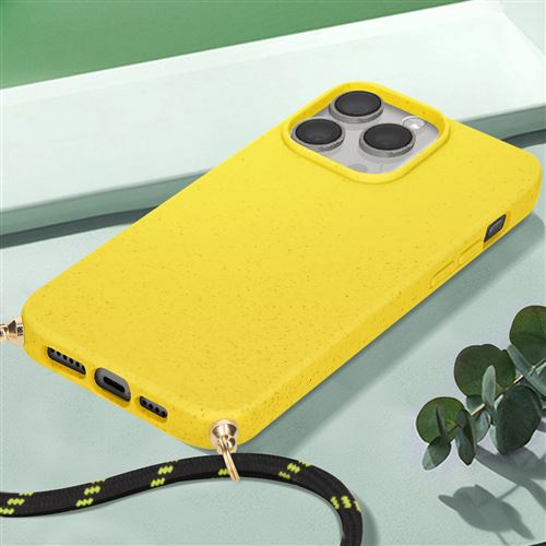 Coque cordon pour iPhone 15 Pro Silicone Recyclable Avizar Jaune