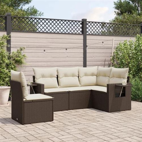 Non Communiqué Marron Vidaxl Salon De Jardin Avec Coussins 5 Pcs, Canapés De Terrasse, Ensemble De Meubles De Patio, Mobilier D'extérieur, 3220172