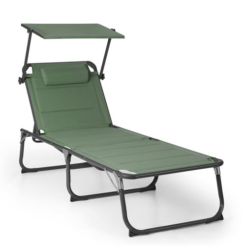Chaise longue de jardin - blumfeldt Amalfi - Transat - Imperméable - Bain de soleil - Pliante - Pare-soleil - Polyester vert