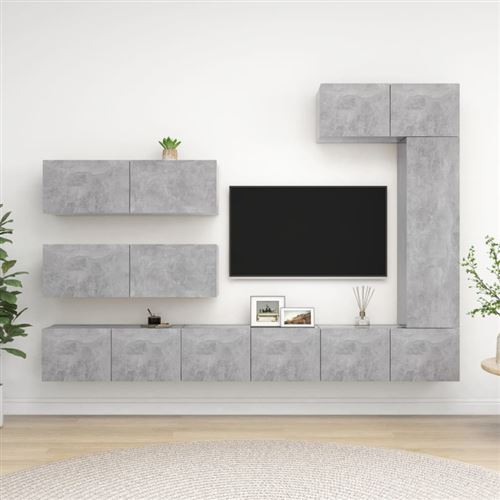 Non Communiqué Gris Ensemble De Meubles Tv 7 Pcs Béton Bois D Ingénierie