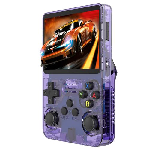 Console de jeu portable R36S Écran IPS de 3,5 pouces Système Linux 11 Émulateur 64 Go Violet transparent