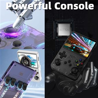 R36s Console de jeu portable, rétro, avec écran de 3,5 , carte TF de 64 Go et plus de 15 000 jeux classiques, portable, noire