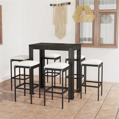7-delige Tuinbarset met kussens poly rattan zwart3064784 