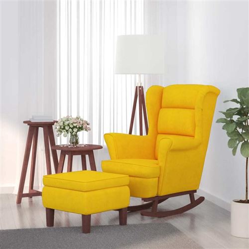 Non Communiqué Jaune Vidaxl Fauteuil À Basculemet Houten Poten En Voetenbank Velours Geel