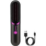 Brosse Lissante pour Cheveux Sans Fil noir, Mini Lisseur Sans Fil Rechargeable, Brosse Chauffante Portable 3 Température pour femme, revêtement céramique, léger pour les retouches