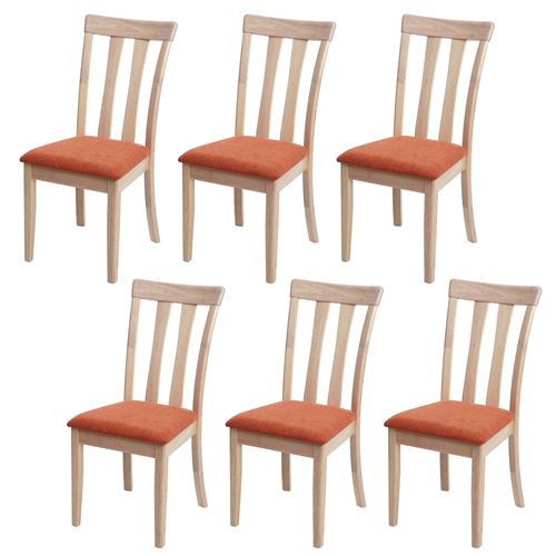6x chaise de salle à manger MENDLER HWC-G46 tissu/textile bois massif cadre naturel orange
