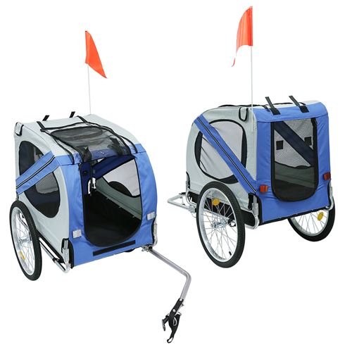 Remorque de Vélo pour Animaux Pliable avec Attache et Ceinture de sécurité, 137 * 73 * 90 cm, Bleu / Gris