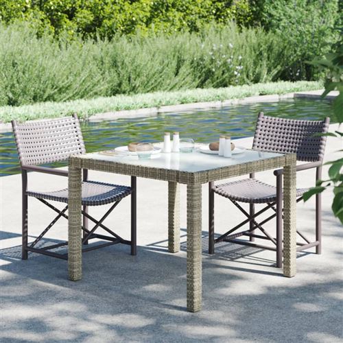 Non Communiqué Gris Table De Jardin 90X90x75 Cm Verre Trempé Et Résine Tressée