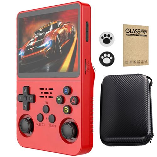 SZSMART VURAHOME Console portable r&eacute;tro R36S 3,5"" IPS 64 Go syst&egrave;me ouvert 28+ &eacute;mulateurs - Rouge