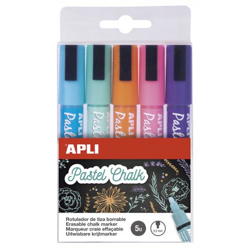 5 marqueurs craie liquide Chalk Liquid Apli couleurs pastels - Surligneur  Et Marqueur - Achat & prix