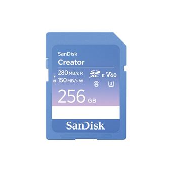 SanDisk Creator - Carte mémoire flash - 256 Go - Video Class V60 / UHS-II U3 / Class10 - SDXC UHS-II