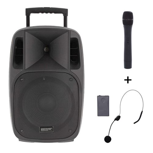 Power Acoustics Moovy 15 Mk2 - Sono portable 15’’ sur batterie + 1 micro main VHF + 1 micro serre-tête