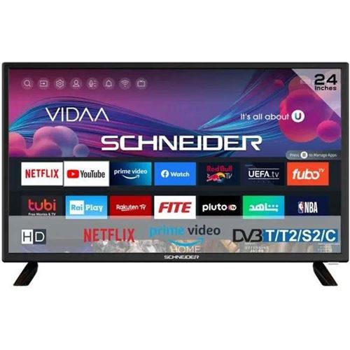 Televiseur led hd 24 pouces smart tv vidaa 3xhdmi 2xusb hdr dolby audio dimensions L.55.3 x l.16.5 x H.36.7 cm SCHNEIDER