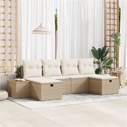 Non Communiqué Beige Ensemble De Canapés De Jardin De 6 Pièces Avec Coussins Poly Rattan