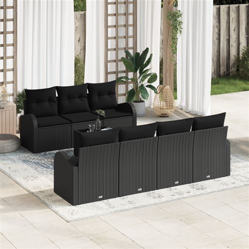 Non Communiqué Ensemble De Canapés De Jardin 8 Pièces Avec Coussins Noirs En Poly Rattan