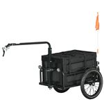 Remorque vélo cargo - coffre pliable amovible 65L - réflecteurs, drapeau - pneus 16'' acier PP noir