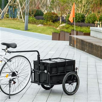 Vélo Cargo Duramaxx Remorque Velo Remorque Vélo Cargo Coffre Pliable  Amovible 65L Réflecteurs