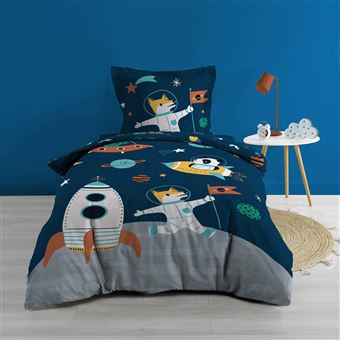 Parure De Lit Enfant 90x200cm - Housse De Couette + Taie 65x65cm - Microfibre Douce - Motif Coquillages Et Mer