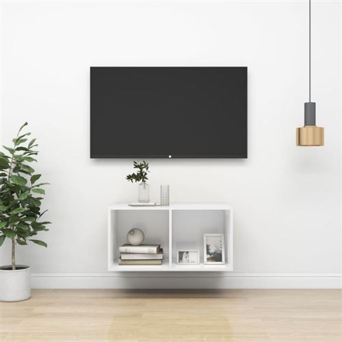 vidaXL Meuble TV mural Blanc 37x37x72 cm Aggloméré