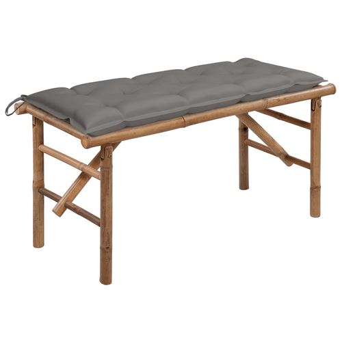 Banc de jardin pliable 118 x 38 x 45 cm Bambou avec coussin gris
