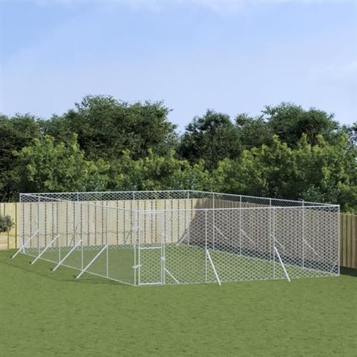vidaXL Chenil d'extérieur pour chiens argenté 6x10x2 m acier galvanisé, chenil pour chiens, cage pour chiens, cage pour animaux de compagnie, niche