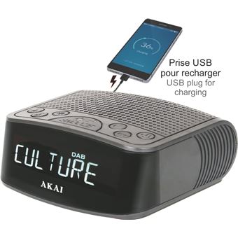 RADIO-RÉVEIL FM/DAB+ ET USB DE CHARGE - Akai - Noir - 1