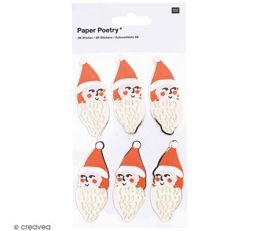 Stickers 3D Noël - Père Noël - Rouge/Blanc - 6 pcs