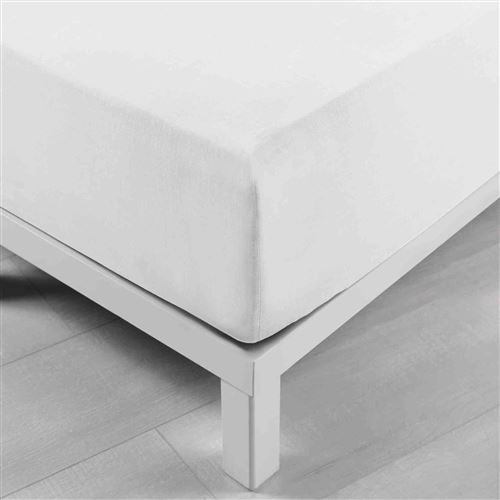 Drap housse coton lavé Stonalia blanc bonnet 30 cm 140x190 cm