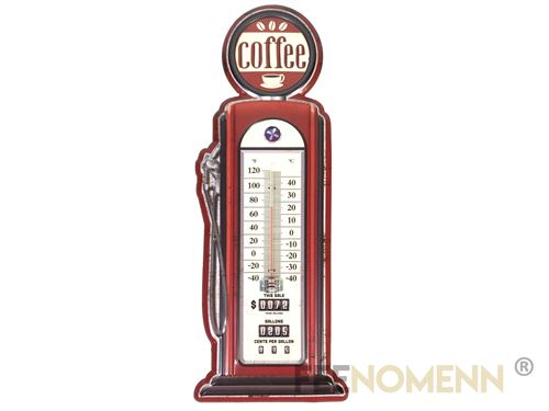 thermomètre déco vintage en métal - pompe à essence - café / coffee (48x17cm)