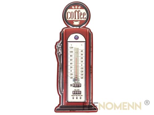 FÉENOMENN thermomètre déco vintage en métal - pompe à essence - café / coffee (48x17cm)