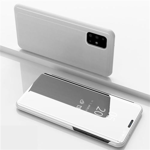 Etui en PU surface miroir avec support et fenêtre de visualisation argent pour votre Samsung Galaxy A71 5G SM-A716