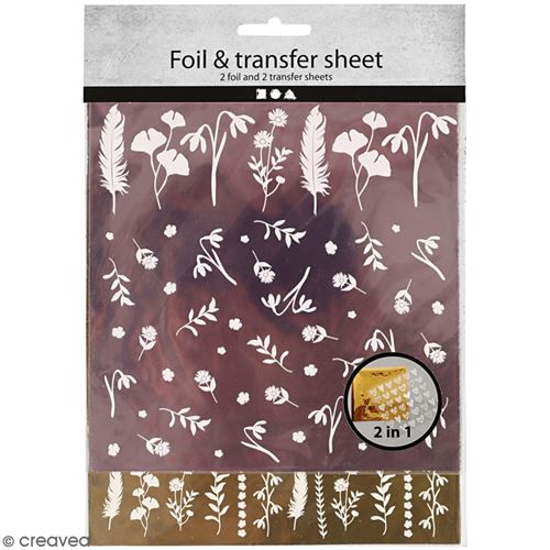 Set de papier transfert métallisé et motifs Fleuris - 15 x 15 cm - 4 pcs