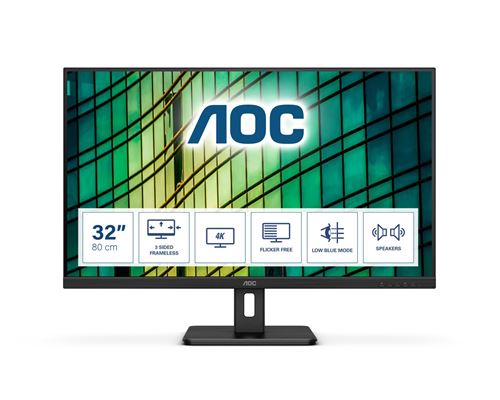 AOC U32E2N - LED-monitor - 32 (31.5 zichtbaar) - 3840 x 2160 4K @ 60 Hz - VA - 350 cd/m² - 2500:1 - 4 ms - 2xHDMI, DisplayPort - luidsprekers - zwart